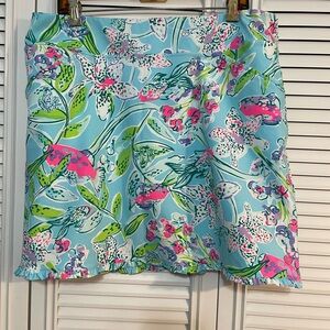 Lilly Pulitzer Aqua Floral Mini Skirt with Pink & Lime Accents
